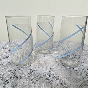 •Vintage• George’s Braird Crisa Blue & White Swirl MCM Drinking Glasses;Set of 3